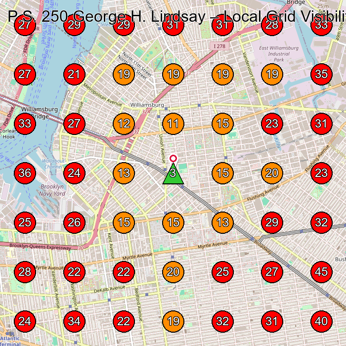 P.S. 250 George H. Lindsay GeoGrid visibility map for Preschool in Brooklyn